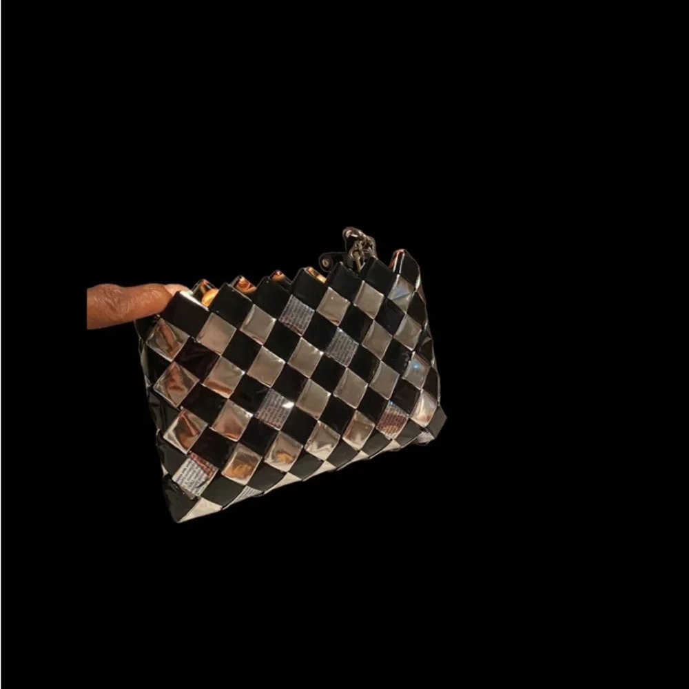 Nahui Ollin black and silver checker board wristlet